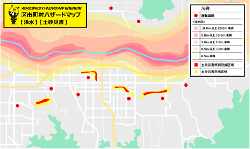 洪水ハザードマップの一例（東京都作成）